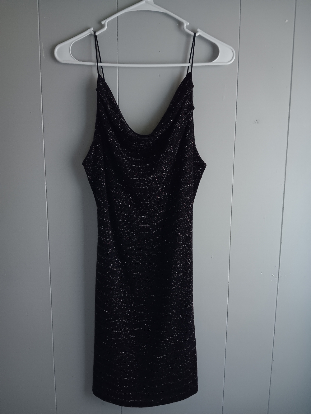 Lure Satin-Effect Black Slip Dress with Sparkle LBD Size L NEW WITH TAGS